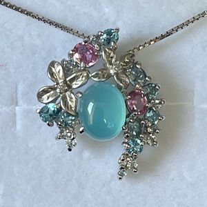 Blue Marine White Gold Necklace( K14 Japan Settings)